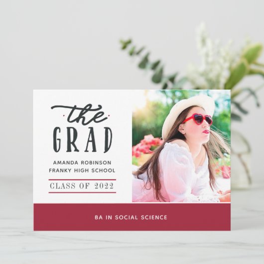 Foto rood en wit Afstuderen Aankondiging (Staand voorkant)