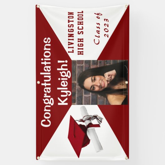 Foto rood en wit Afstuderen van vinyl Spandoek (Verticaal)