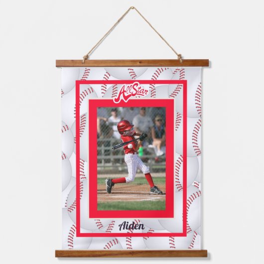 Foto rood en wit Baseball Hangend Wandkleed (Voorkant)