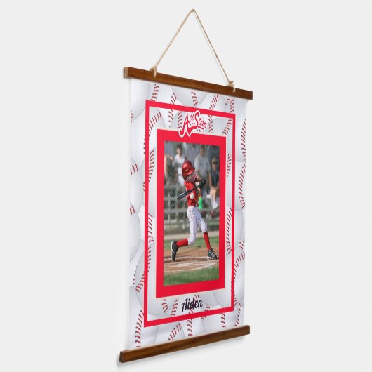 Foto rood en wit Baseball Hangend Wandkleed (Gebogen)