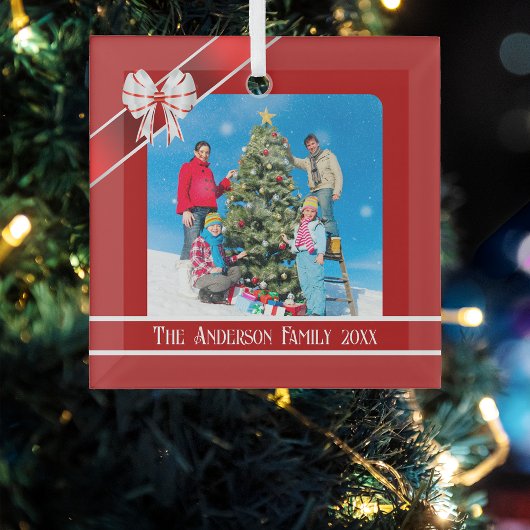 Foto rood en wit glas ornament