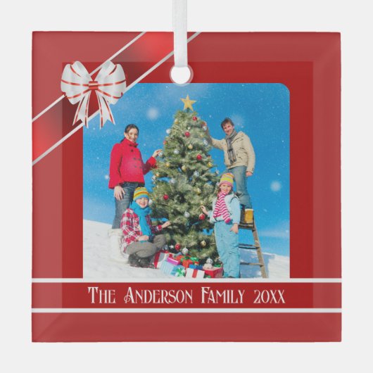 Foto rood en wit glas ornament (Voorkant)