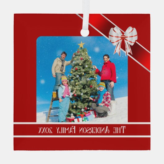 Foto rood en wit glas ornament (Achterkant)