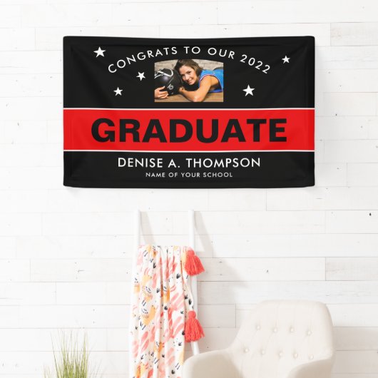 Foto rood en zwart Afstuderen - Aangepast Spandoek (Insitu)