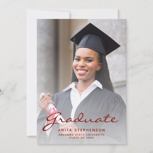 Foto Rood geborsteld Metaal Afstuderen Aankondigin Kaart (Voorkant)