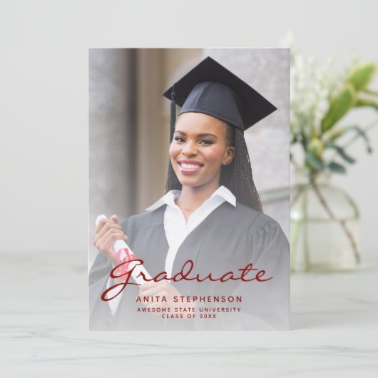 Foto Rood geborsteld Metaal Afstuderen Aankondigin Kaart (Staand voorkant)