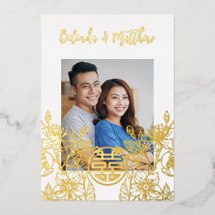 Foto Rood Goud Chinees Bruiloft Folie Uitnodiging