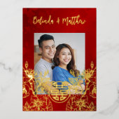 Foto Rood Goud Chinees Bruiloft Folie Uitnodiging (Voorkant)
