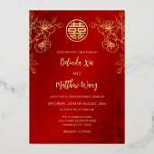 Foto Rood Goud Chinees Bruiloft Folie Uitnodiging (Achterkant)