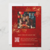 Foto Rood Goud Chinees Bruiloft Kaart (Achterkant)