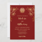 Foto Rood Goud Chinees Bruiloft Kaart (Achterkant)