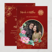 Foto Rood Goud Chinees Bruiloft Kaart (Voorkant / Achterkant)