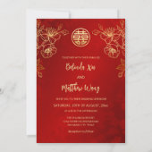 Foto Rood Goud Chinees Bruiloft Kaart (Achterkant)
