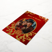 Foto Rood Goud Oriëntaalse Bloem | Chinese Huwelij Folie Uitnodiging (Gedraaid)