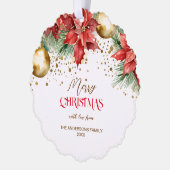 Foto rood goud poinsettia Kerst uniek Ornament Kaart (Links)