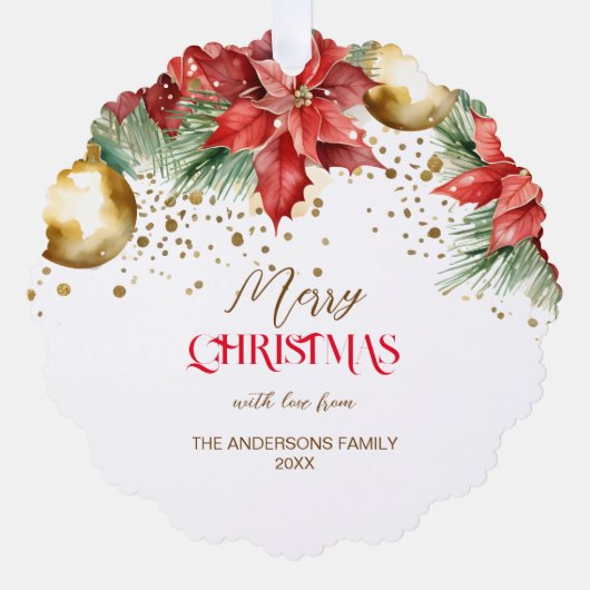 Foto rood goud poinsettia Kerst uniek Ornament Kaart (Voorkant)