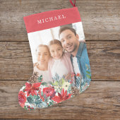 Foto rood schattig familie rustiek monogrammed kleine kerstsok