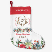 Foto rood schattig familie rustiek monogrammed kleine kerstsok (Voorkant)