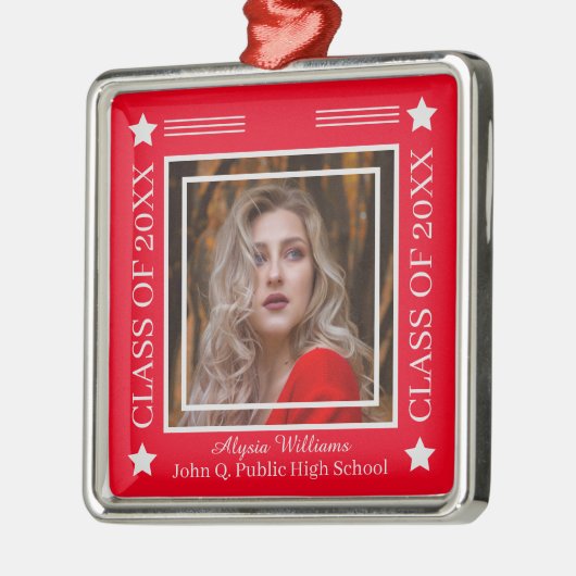 Foto Rood | Silver Class Year Afstuderen Metalen Ornament (Links)