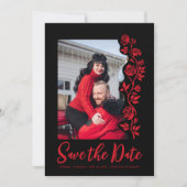 Foto Rood Zwart Hand Getrokken Rozen QR Code Websi Save The Date (Voorkant)