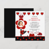 Foto Rood & Zwarte Ladybug Birthday-uitnodiging Kaart (Voorkant / Achterkant)