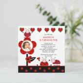 Foto Rood & Zwarte Ladybug Birthday-uitnodiging Kaart (Staand voorkant)