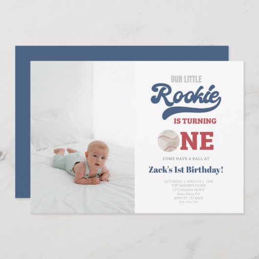 Foto Rookie Baseball Boys 1st Birthday Kaart (Voorkant / Achterkant)