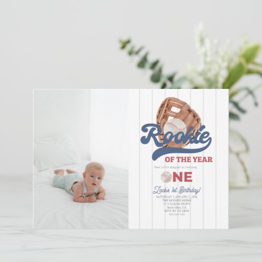 Foto Rookie Honkbal handschoen Jongens 1e Verjaard Kaart (Staand voorkant)