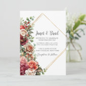 Foto Roos Bloemen Eucalyptus QR Code Huwelijk Kaart (Staand voorkant)