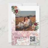 Foto Roos Bloemen Eucalyptus QR Code Huwelijk Kaart (Achterkant)