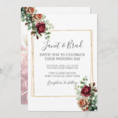 Foto Roos Bloemen Eucalyptus QR Code Huwelijk Kaart (Voorkant / Achterkant)