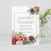 Foto Roos Bloemen Eucalyptus QR Code Huwelijk Kaart (Staand voorkant)