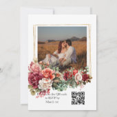 Foto Roos Bloemen Eucalyptus QR Code Huwelijk Kaart (Achterkant)