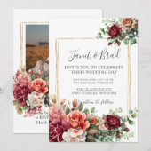 Foto Roos Bloemen Eucalyptus QR Code Huwelijk Kaart (Voorkant / Achterkant)