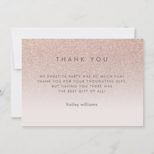 Foto Roos Gold Faux Glitter Pink Sweet 16 Bedankkaart (Achterkant)