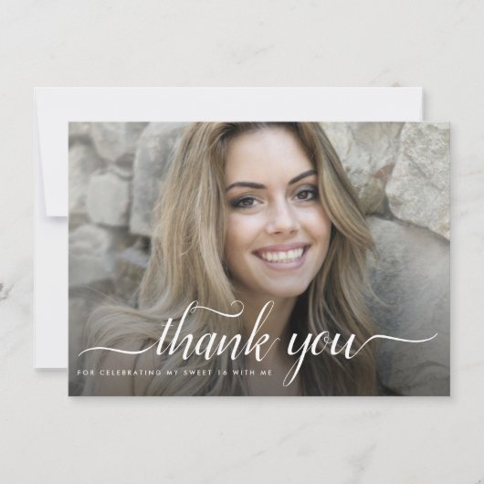 Foto Roos Gold Faux Glitter Pink Sweet 16 Bedankkaart (Voorkant)