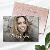 Foto Roos Gold Faux Glitter Pink Sweet 16 Bedankkaart