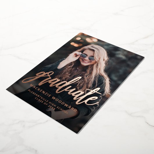 Foto Roos Gold Foil Afstuderen Aankondiging (Gedraaid)