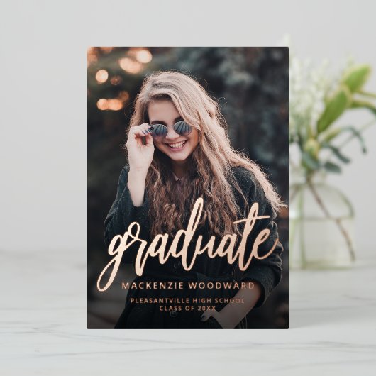 Foto Roos Gold Foil Afstuderen Aankondiging (Staand Voorkant)