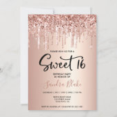 Foto Roos Gold Glitter Drip Girly Modern Sweet 16 Kaart (Achterkant)