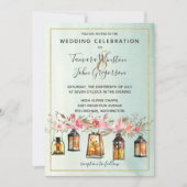 Foto Roos Gold Lantern Waterverf Floral Wedding Kaart (Voorkant)