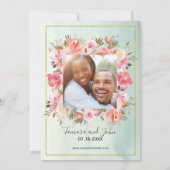 Foto Roos Gold Lantern Waterverf Floral Wedding Kaart (Achterkant)