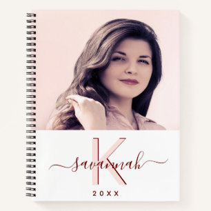 Foto roos gold white monogram script notitieboek