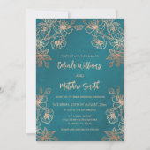 Foto Roos Goud Blauwgroen bruiloft Kaart (Voorkant)