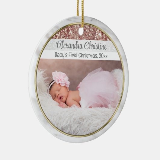 Foto Roos Goud Dubbelzijdig 2 Afbeelding Baby Eers Keramisch Ornament (Rechts)