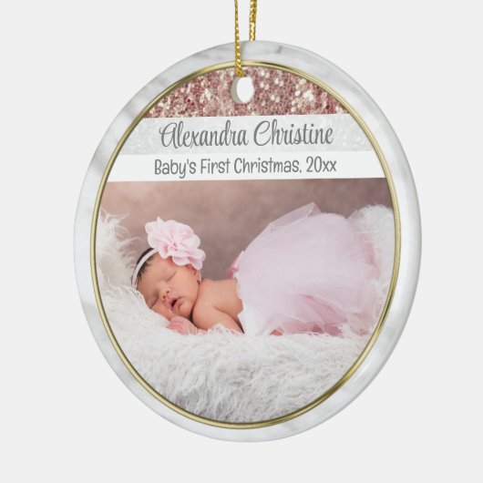 Foto Roos Goud Dubbelzijdig 2 Afbeelding Baby Eers Keramisch Ornament (Links)