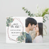 Foto roos goud geometrisch lijst save the date (Staand voorkant)