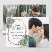 Foto roos goud geometrisch lijst save the date (Voorkant / Achterkant)