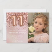 Foto Roos Goud Kinder Meisje 11e Verjaardagsfeestj Kaart (Voorkant)