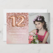 Foto Roos Goud Kinder Meisje 12e Verjaardagsfeestj Kaart (Voorkant)